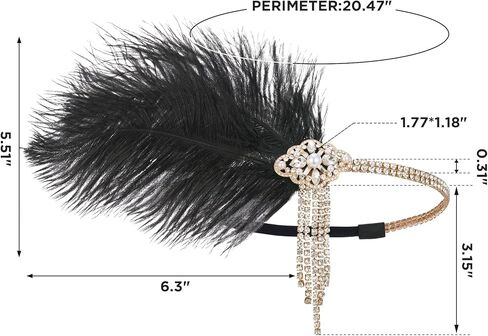 SWEETV 1920s غطاء رأس فلابر عصابة رأس زئير 20s Great Gatsby ريشة إكسسوارات الشعر للنساء، أبيض in Kuwait