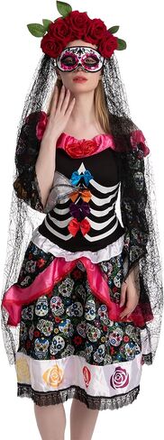 Spooktacular Creations 2 Pcs Day of The Dead Accessories Set with Rose Flower Crown Headband and Masquerade Eye Mask for Halloween Party and Mexican Dia de Los Muertos Costume Accessories in Saudi Arabia