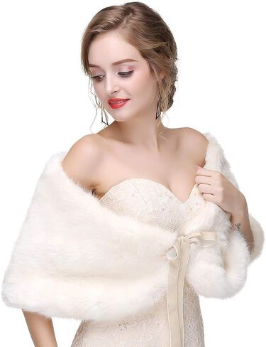 Haloty الزفاف فو الفراء شال الفراء الزفاف يلتف سرق العروس الفراء Capelet تتغاضى in Kuwait