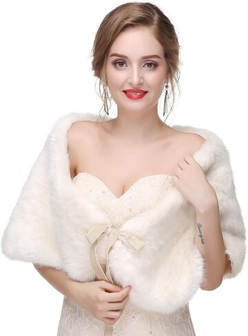 Haloty الزفاف فو الفراء شال الفراء الزفاف يلتف سرق العروس الفراء Capelet تتغاضى in Kuwait
