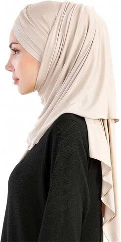 Rayiisuy Women 2PCS Set Jersey Hijab Lightweight Soft Solid Color Instant Hijab Shawls and Wraps Muslim Stretch Head Scarf in Kuwait