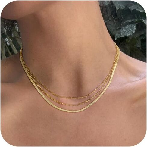 Choker Necklace for Women Dainty 14k Gold Plated Chunky Snake Chain Necklace Layered Gold Simple Trendy Gold Jewelry Gift for Girls in Kuwait