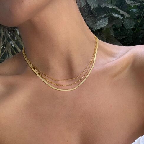 Choker Necklace for Women Dainty 14k Gold Plated Chunky Snake Chain Necklace Layered Gold Simple Trendy Gold Jewelry Gift for Girls in Kuwait