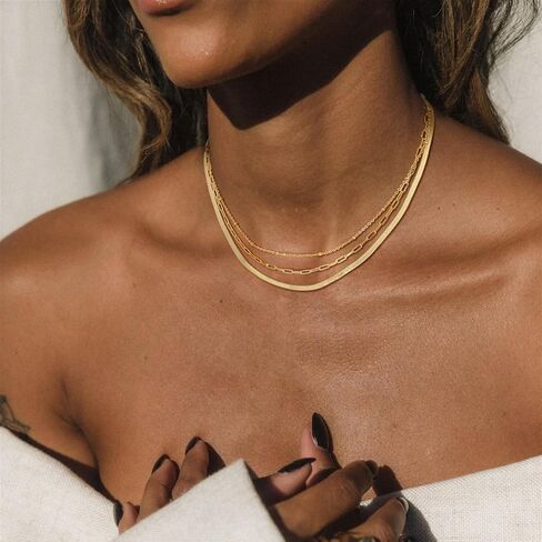 Choker Necklace for Women Dainty 14k Gold Plated Chunky Snake Chain Necklace Layered Gold Simple Trendy Gold Jewelry Gift for Girls in Kuwait