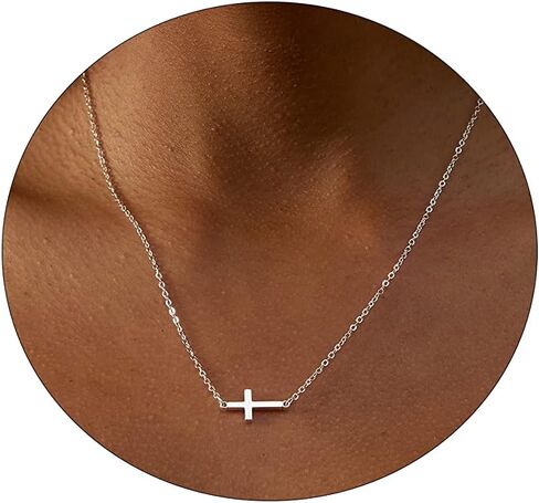 CAROVO Dainty Cross Pendant Necklaces for Women 14K Gold Plated Cute Faith Cross Necklace Sideways Cross Necklace Minimal Everyday Jewelry Gift in Kuwait