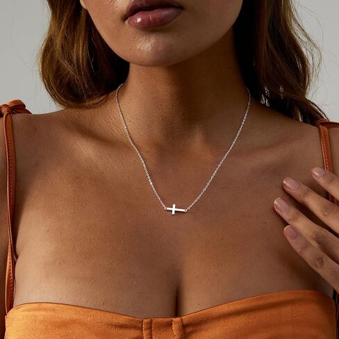 CAROVO Dainty Cross Pendant Necklaces for Women 14K Gold Plated Cute Faith Cross Necklace Sideways Cross Necklace Minimal Everyday Jewelry Gift in Kuwait
