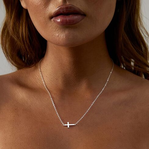 CAROVO Dainty Cross Pendant Necklaces for Women 14K Gold Plated Cute Faith Cross Necklace Sideways Cross Necklace Minimal Everyday Jewelry Gift in Kuwait