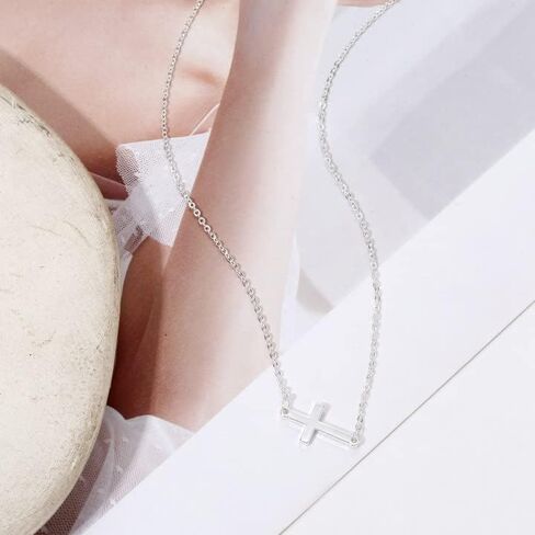 CAROVO Dainty Cross Pendant Necklaces for Women 14K Gold Plated Cute Faith Cross Necklace Sideways Cross Necklace Minimal Everyday Jewelry Gift in Kuwait