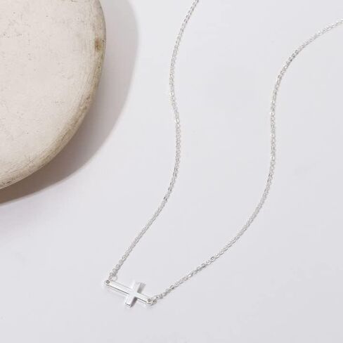 CAROVO Dainty Cross Pendant Necklaces for Women 14K Gold Plated Cute Faith Cross Necklace Sideways Cross Necklace Minimal Everyday Jewelry Gift in Kuwait