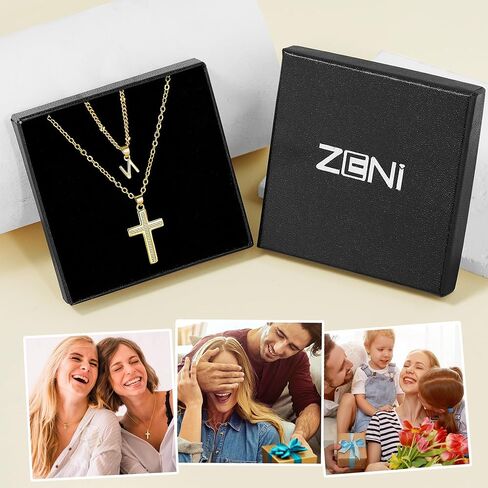 ZENI Dainty Cross Necklaces for Women, 14K Gold Plated Layered Chain Initial Pendant Choker Necklace, Cubic Zirconia Cross Christian Faith Jewelry Communion Baptism Gifts for Girls in Kuwait