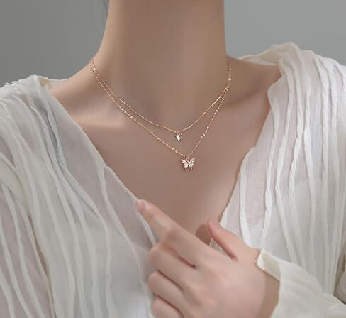 SLUYNZ 925 Sterling Silver CZ Butterfly Choker Necklace for Women Teen Girls Butterfly Layered Necklace Chain in Kuwait