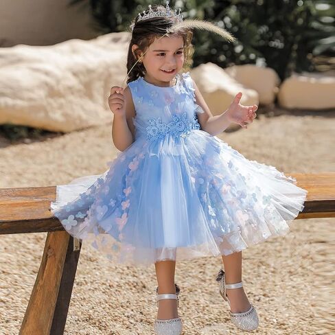 Butterfly Petal Flower Girl Tutu Dress for Kids Baby Wedding Pageant Ball Gowns First Communion Birthday Tulle Dresses in Kuwait