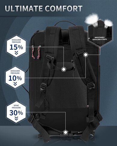 حقيبة ظهر للسفر من TRAILKICKER معتمدة من الطيران، حقيبة ظهر مقاومة للماء لعطلة نهاية الأسبوع (أسود) in Kuwait