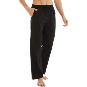 YuKaiChen Men's Casual Beach Pants Drawstring Cotton Linen Loose Open Bottom Yoga Trousers Pockets