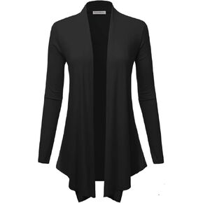 FASHIONOLIC Women's Drape Front Open Cardigan Long Sleeve (S-2X, Made in USA) in Saudi Arabia