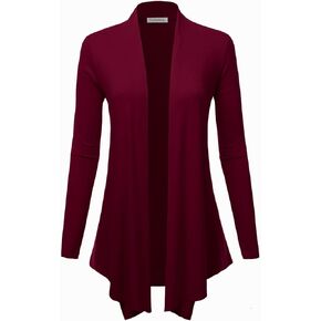 FASHIONOLIC Women's Drape Front Open Cardigan Long Sleeve (S-2X, Made in USA)