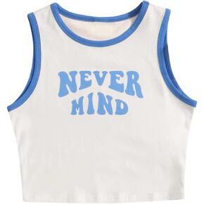 SHENHE Girl's Letter Print Cropped Tank Top Sleeveless Contrast Binding Crop Tops