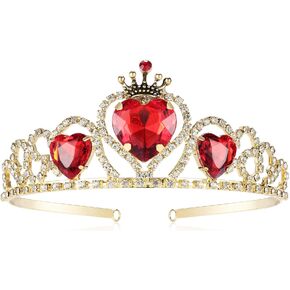 Red Heart Crown Evie Descendants 3 Crown Halloween Costume Headdress Queen of Hearts Gold Tiara for Kids Girls Women
