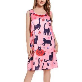 Tugege Women's Sleeveless Nightgowns Cute Print Nightshirts Comfy Satin Pajama Dress Scoopneck Sleepwear in Kuwait
