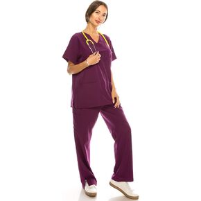 Banhada 7-Pocket V-Neck Top Medical Scrubs Set for Woman - 4 Way Stretch, Comfort, Light Weight in Saudi Arabia