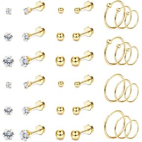 THUNARAZ Surgical Steel Tiny Stud Earrings for Women Hypoallergenic Flat Back Cartilage Earrings Cubic Zirconia Tiny Ball Earrings Hoops Conch Helix Cartilage Piercing Jewelry in Saudi Arabia