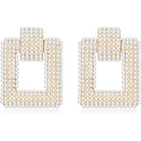 Pearl Drop Earrings for Women 18K Plated Real Gold S925 Sterling Silver Posts Cluster Pearl Dangle Chunky Earring Statement Geometric Earrings in Kuwait