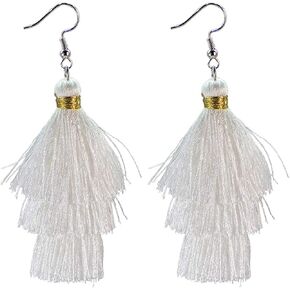 AD Beads Fashion Charm Crystal Silk Tassel 3 Layers Fan Fringe Dangle Earrings designer costume jewelry