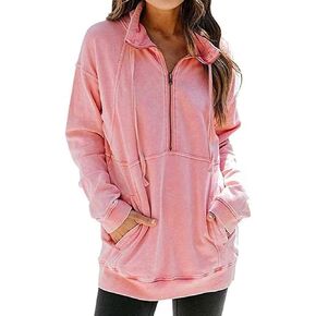 Ladmous Women’s Casual Long Sleeve Half Zip Sweatshirt Lapel Drawstring Oversized Pullover Tops with Pockets（S-2XL