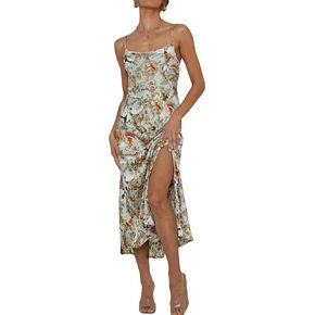 Cantonwalker Women's Satin Spaghetti Straps Cowl Neck Sexy V-Back Cross Slip Cocktail Formal Midi Dress 0238 in Saudi Arabia