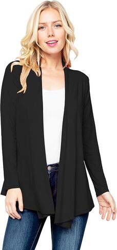 FASHIONOLIC Women's Drape Front Open Cardigan Long Sleeve (S-2X, Made in USA) in Kuwait