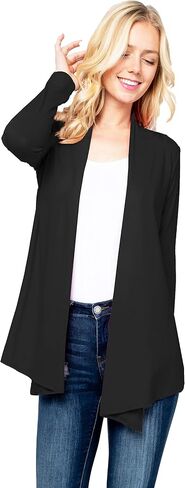 FASHIONOLIC Women's Drape Front Open Cardigan Long Sleeve (S-2X, Made in USA) in Kuwait