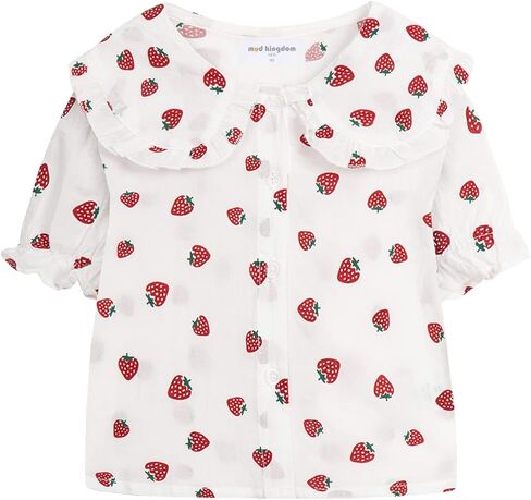 Mud Kingdom Little Girls Peter Pan Collar Blouse Cotton Puff Short Sleeve Button Up in Kuwait
