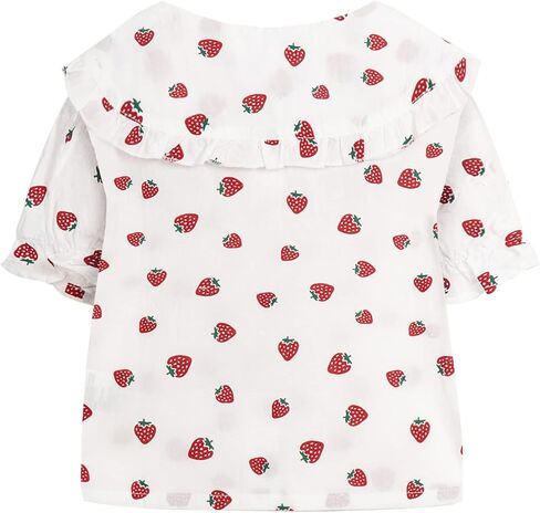 Mud Kingdom Little Girls Peter Pan Collar Blouse Cotton Puff Short Sleeve Button Up in Kuwait