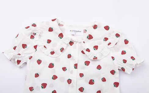 Mud Kingdom Little Girls Peter Pan Collar Blouse Cotton Puff Short Sleeve Button Up in Kuwait