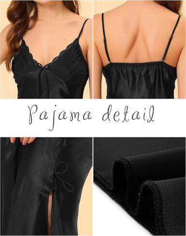 cheibear Womens Satin Pajama Slip Dress Spaghetti Strap 2023 Chemise Lounge Camisole Nightgowns in Saudi Arabia