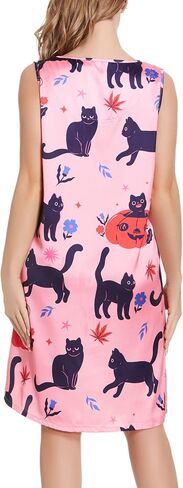 Tugege Women's Sleeveless Nightgowns Cute Print Nightshirts Comfy Satin Pajama Dress Scoopneck Sleepwear in Kuwait