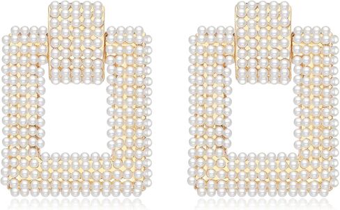 Pearl Drop Earrings for Women 18K Plated Real Gold S925 Sterling Silver Posts Cluster Pearl Dangle Chunky Earring Statement Geometric Earrings in Kuwait