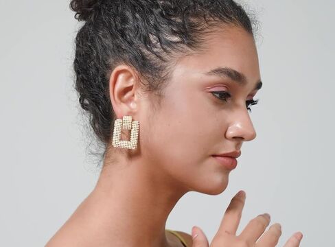 Pearl Drop Earrings for Women 18K Plated Real Gold S925 Sterling Silver Posts Cluster Pearl Dangle Chunky Earring Statement Geometric Earrings in Kuwait