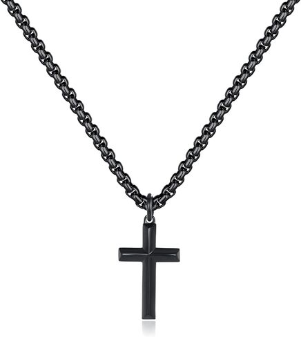 REVEMCN Black Gold Silver Cross Necklace for Boys Stainless Steel Mens Cross Pendant Chain Necklace for Men Women Religious Jewelry Gifts for Boys Girls Chain 16-24 Inches in Kuwait