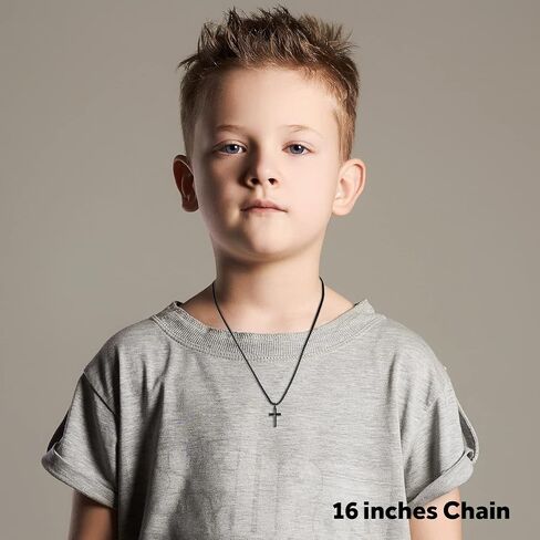 REVEMCN Black Gold Silver Cross Necklace for Boys Stainless Steel Mens Cross Pendant Chain Necklace for Men Women Religious Jewelry Gifts for Boys Girls Chain 16-24 Inches in Kuwait
