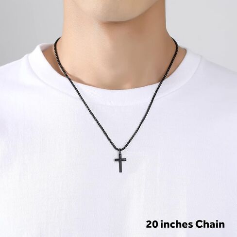 REVEMCN Black Gold Silver Cross Necklace for Boys Stainless Steel Mens Cross Pendant Chain Necklace for Men Women Religious Jewelry Gifts for Boys Girls Chain 16-24 Inches in Kuwait