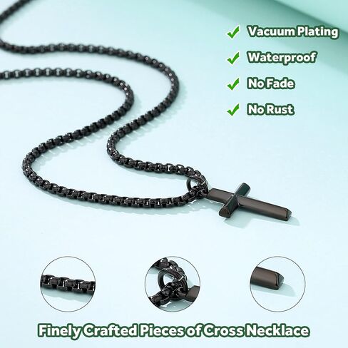 REVEMCN Black Gold Silver Cross Necklace for Boys Stainless Steel Mens Cross Pendant Chain Necklace for Men Women Religious Jewelry Gifts for Boys Girls Chain 16-24 Inches in Kuwait