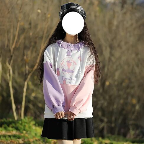 لطيف الأرنب هوديي الفتيات في سن المراهقة Kawaii القطن اليابانية الرسوم المتحركة هوديس مطبوعة البلوز القمم in Kuwait
