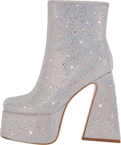 dollskiss Women'S Chunky Ankle Boots Thick High Heels Platform Shoes in Kuwait