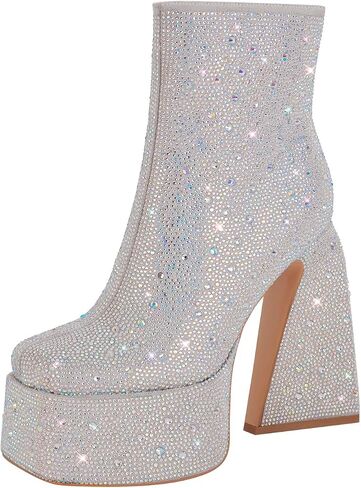 dollskiss Women'S Chunky Ankle Boots Thick High Heels Platform Shoes in Kuwait