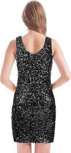 MANER Women's Sequin Dress Sparkly Glitter V-Neck Sleeveless Party Dress Club Cocktail Tank Dress in Kuwait