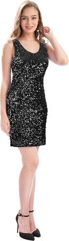 MANER Women's Sequin Dress Sparkly Glitter V-Neck Sleeveless Party Dress Club Cocktail Tank Dress in Kuwait