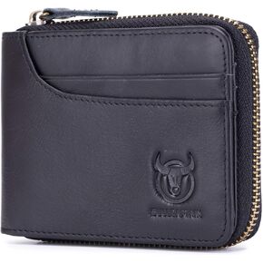 BULLCAPTAIN Mens Leather Zipper Wallet RFID Blocking Bifold Secure Vintage Zip Around Multi Credit Card Holder