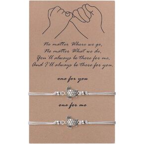 SUNSH 2Pcs Sea Turtle Anklets Bracelets for Women Teen Girls Lover Pinky Promise Matching BFF Adjustable String with Wish Card Jewelry Couple Boyfriend Girlfriend Husband Wife Friendship Gifts