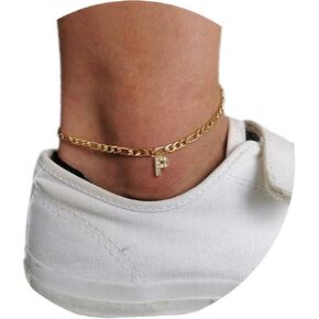 Dainty initial Anklet Bracelets for Women Girls,18K Gold Plated Dainty NK Figaro Chain cubic zircon Charm Initial Anklets for Women girls Jewelry Gifts